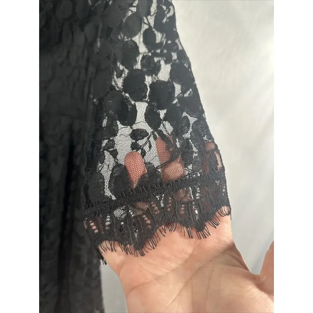NEW $128 Free People [ 4 ] Skater‎ Floral Mesh Lace Dress in Black #u1184